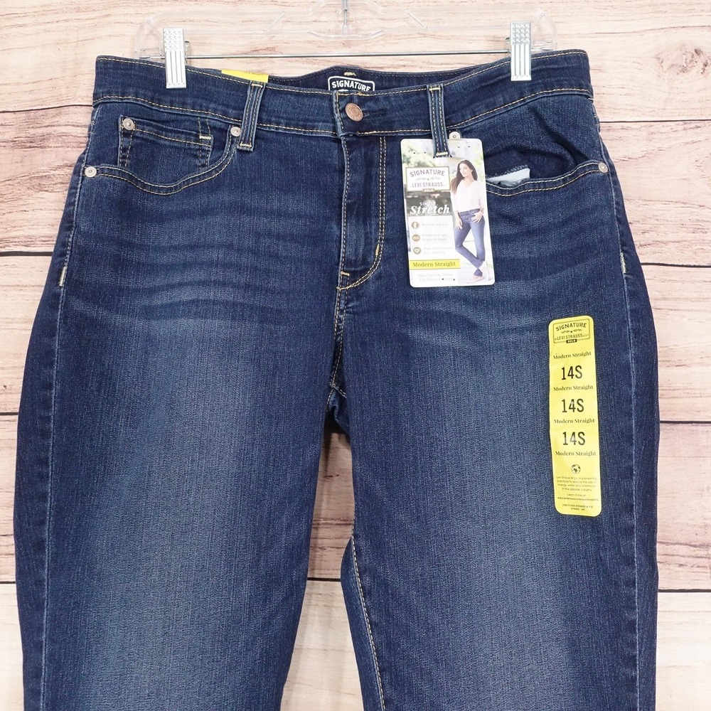 New! Signature Levi Strauss Modern Straight Jeans Womens 14S Mid Rise Stretch - Picture 2 of 13